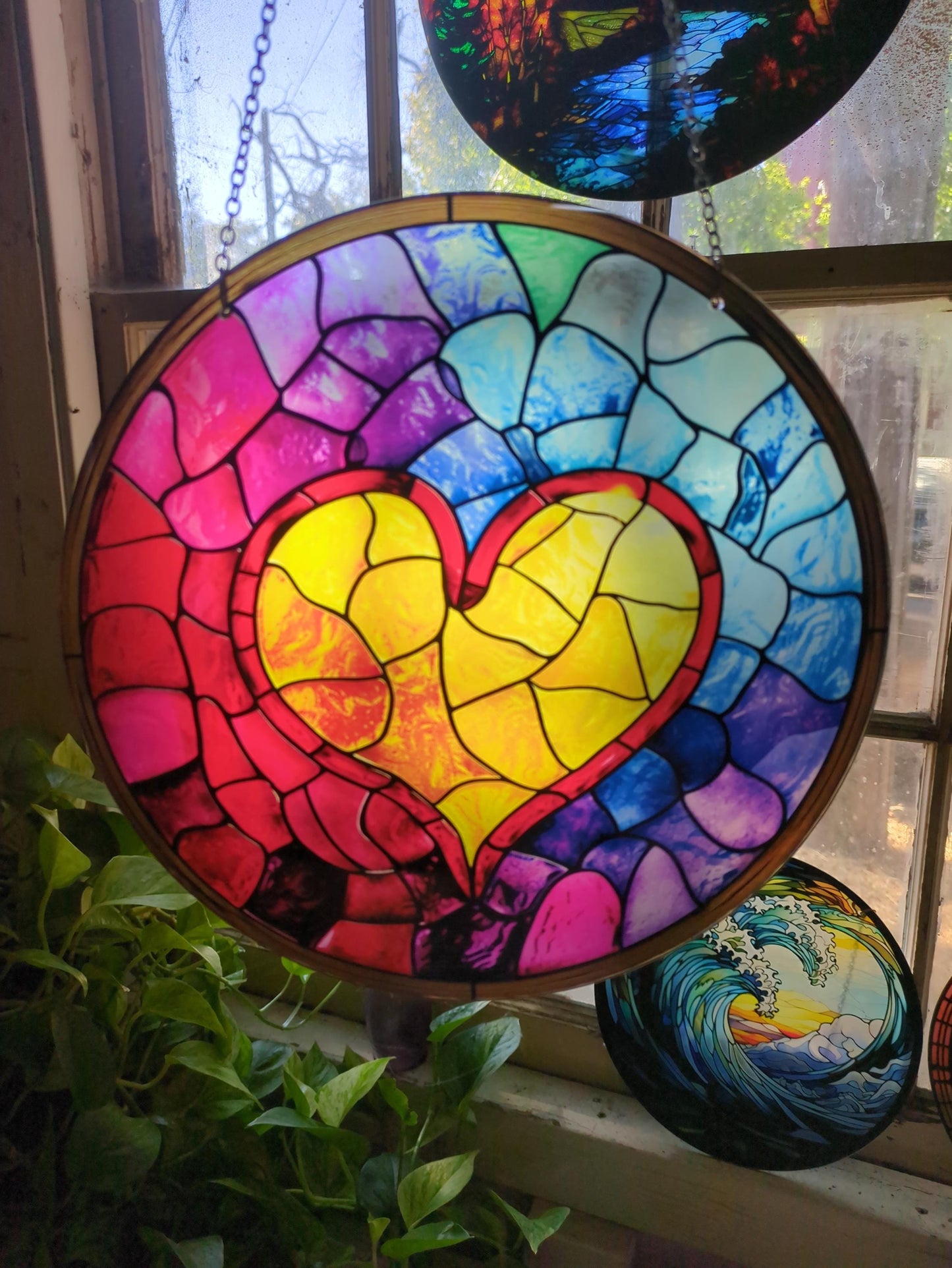 Rainbow Heart: Stained Glass Style Window Hanging