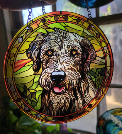 Irish Wolfhound: Stained Glass Style Window Hanging