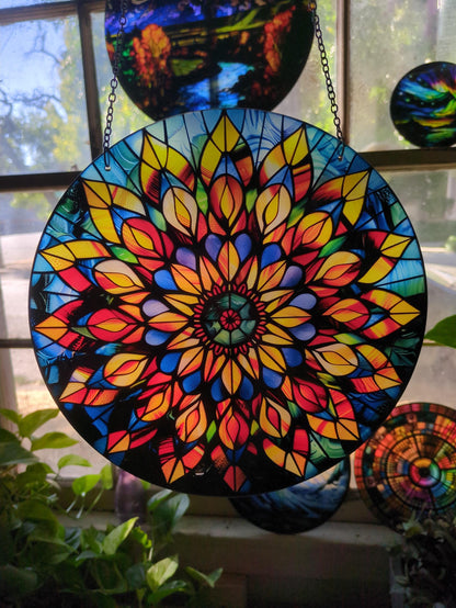 Jeweled Mandala: Stained Glass Style Window Hanging Made With Real Glass