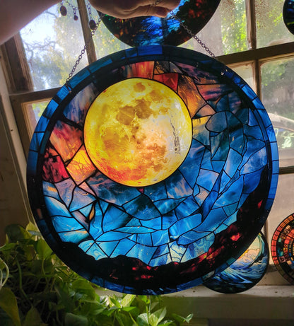 Full Moon: Stained Glass Style Window Hanging