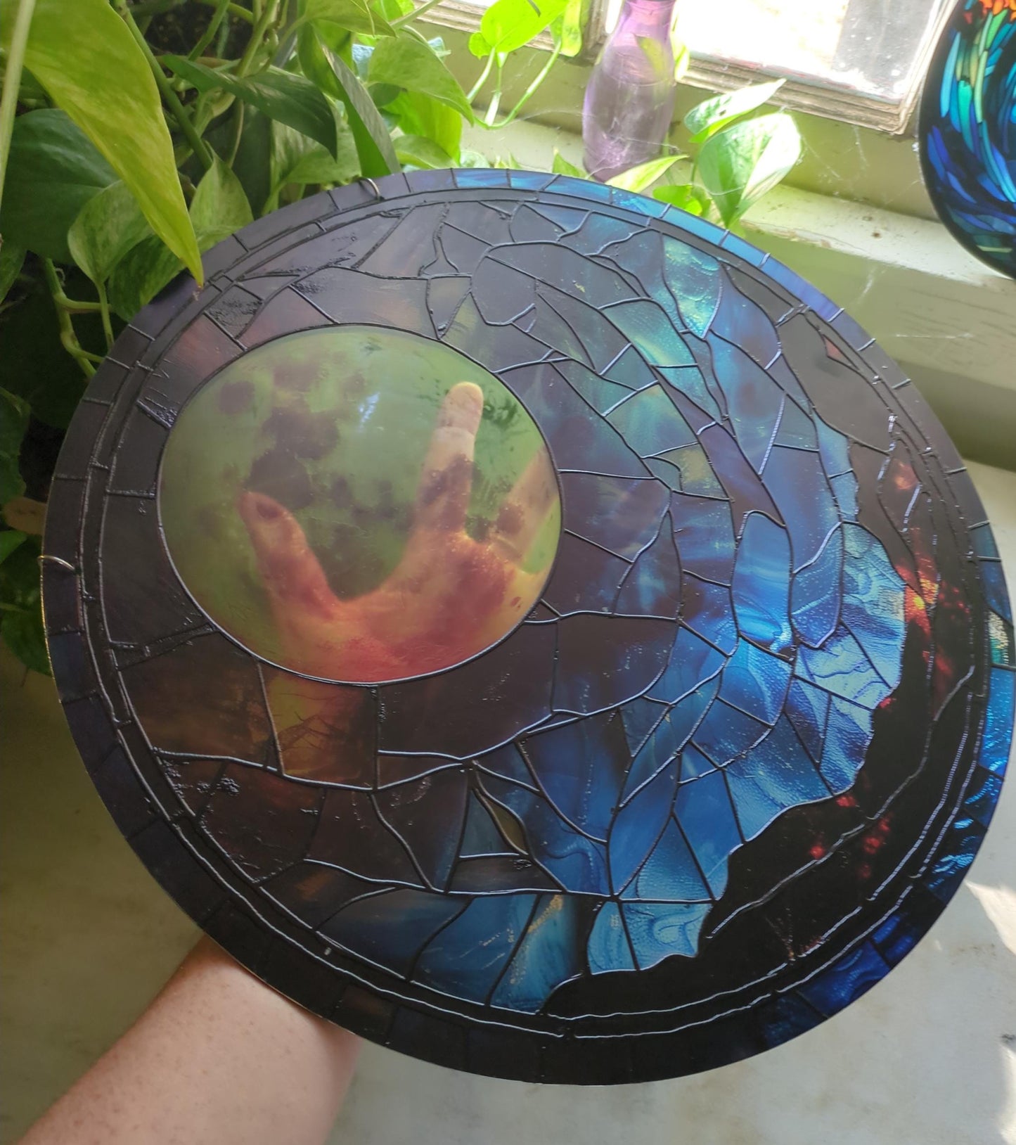 Full Moon: Stained Glass Style Window Hanging