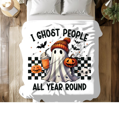 Funny Halloween Blanket | Ghost Blanket | Funny Ghost Throw | Spooky Ghost with Coffee Blanket | Ghost Iced Coffee Blanket