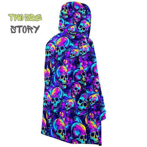 Unisex Micro-fleece Neon Skulls Print Hooded Cloak,Festival Rave Party Wear,Soft Halloween Cape,Vivid Colors EDM Festival Cape,Unique Gifts