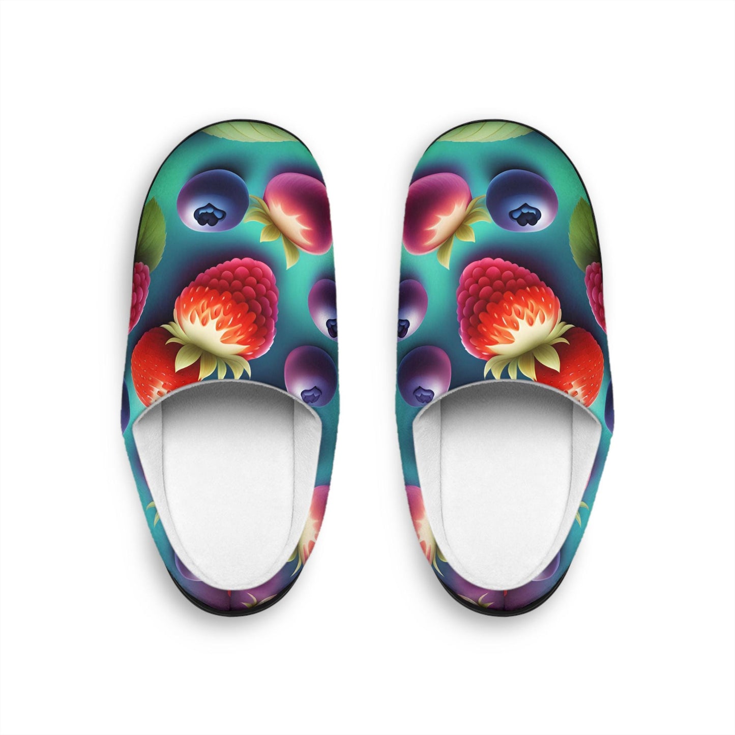 Veryberry Seafoamgreen Women's Slippersshoes Mixedberries Bluegreen Gradient Homeslipper Antiskid Black Rubbersole Fleece Slipper 3 Sizes