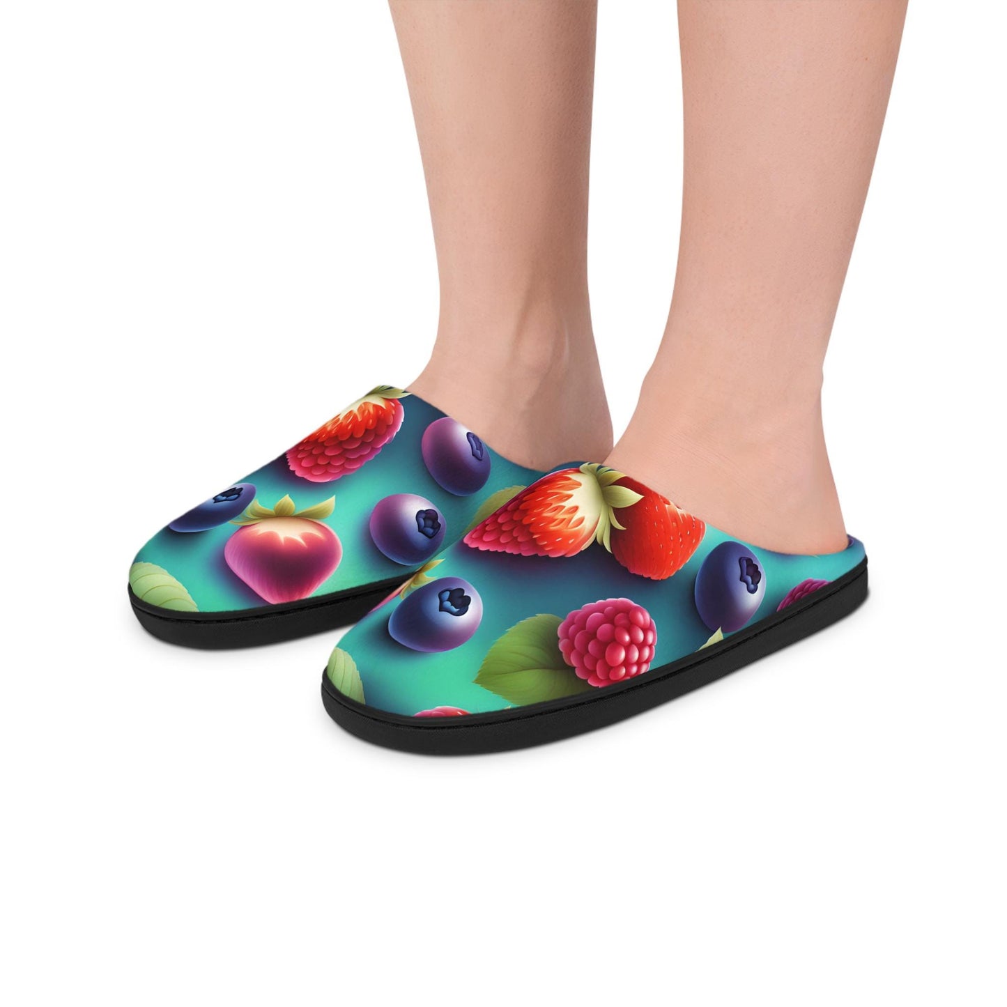 Veryberry Seafoamgreen Women's Slippersshoes Mixedberries Bluegreen Gradient Homeslipper Antiskid Black Rubbersole Fleece Slipper 3 Sizes
