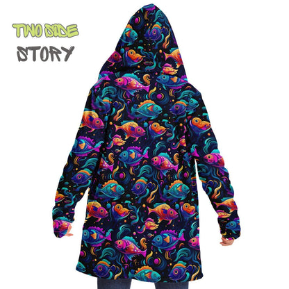 Unisex Micro-fleece Psychedelic Fish Hooded Cloak,Festival Rave Party Wear,Soft Halloween Cape,Vivid Colors EDM Festival Cape,Unique Gifts