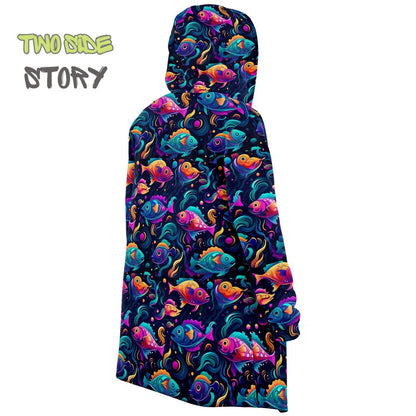 Unisex Micro-fleece Psychedelic Fish Hooded Cloak,Festival Rave Party Wear,Soft Halloween Cape,Vivid Colors EDM Festival Cape,Unique Gifts
