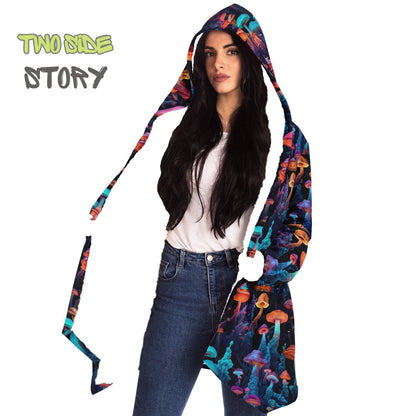 Unisex Micro-fleece Psychedelic Mushrooms Hooded Cloak,Festival Rave Party Wear,Halloween Cape,Vivid Colors EDM Festival Cape,Unique Gifts