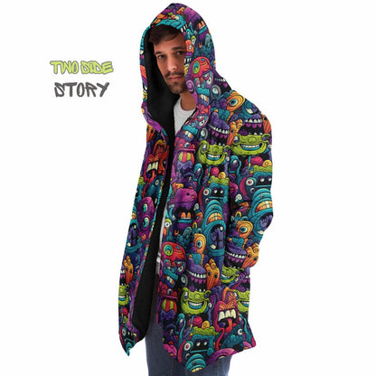 Halloween Monsters Micro-fleece Printed Hooded Cloak,Festival Rave Party Wear,Halloween Cape,EDM Festival Cape, Unique Gifts,Men's Rave Cape