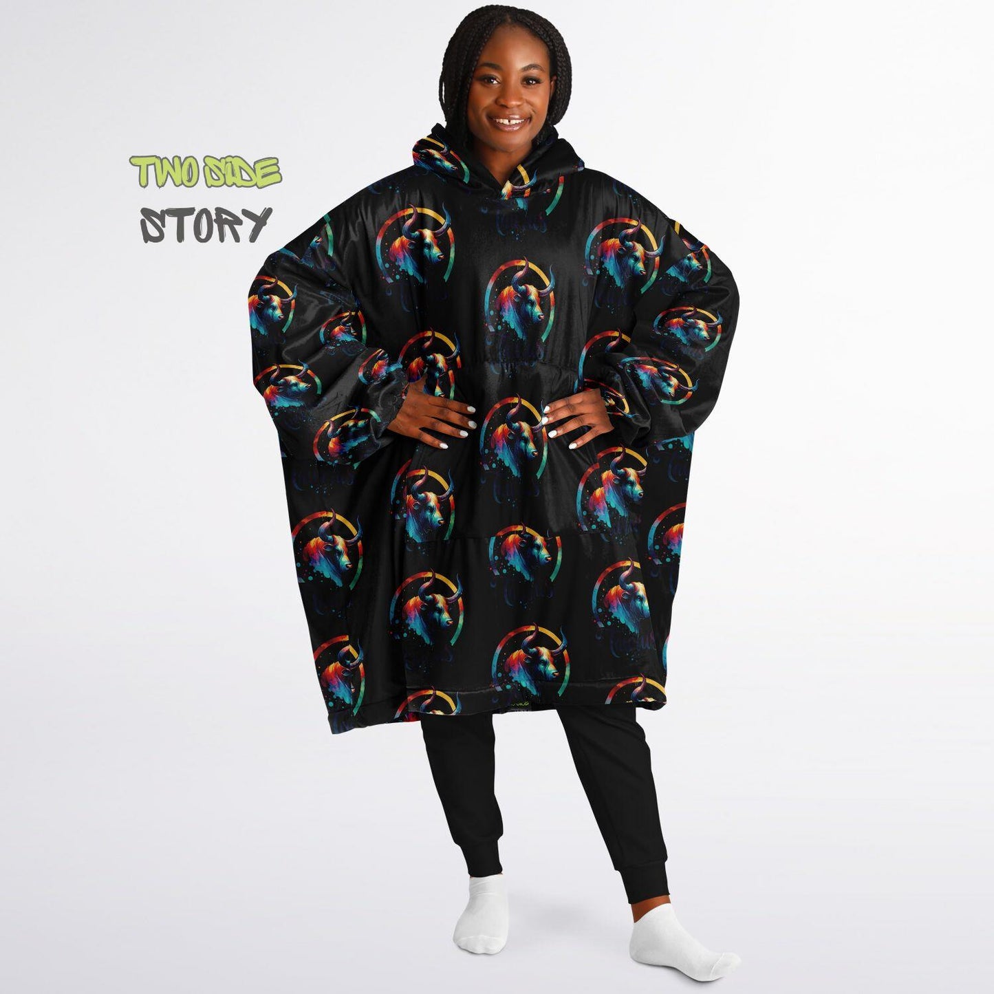 Unisex Taurus Star Sign Print Snug Hoodie,Printed Hooded Blanket,Blanket Sleeves,Lounge Wear,Unique,Novelty Gifts, birthday Christmas Gift