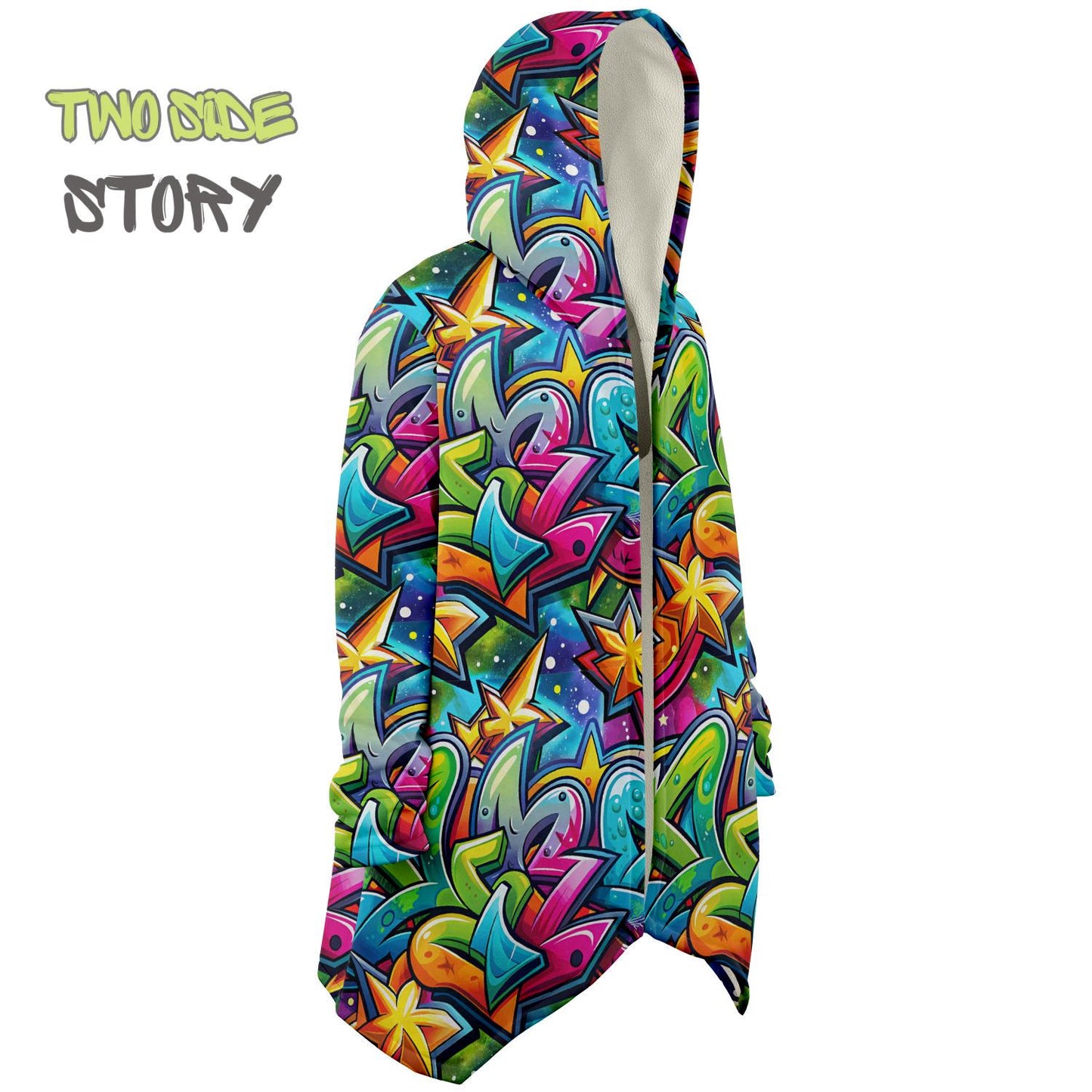 Unique Micro-fleece Graffiti Print Hooded Cloak,Festival Rave Party Wear,Soft Halloween Cape,Vivid Colors EDM Festival Cape,Unique Gifts