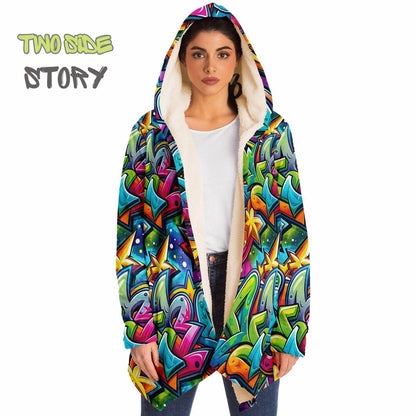 Unique Micro-fleece Graffiti Print Hooded Cloak,Festival Rave Party Wear,Soft Halloween Cape,Vivid Colors EDM Festival Cape,Unique Gifts