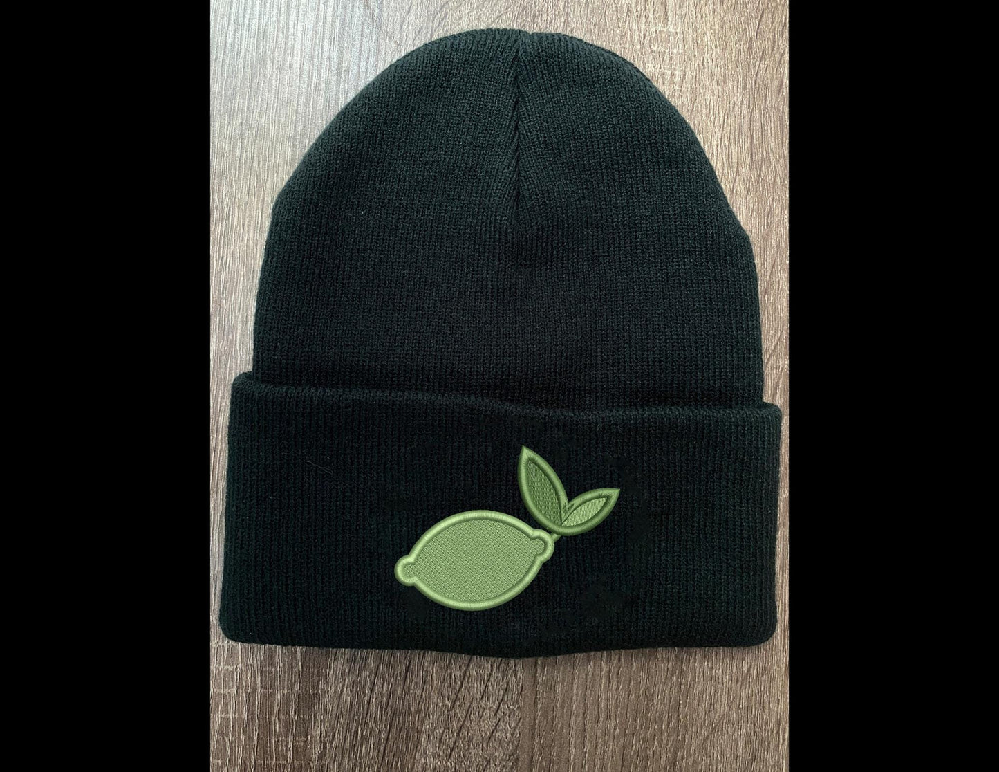Embroidered Cute LIME Beanie, Green Lime w Stem & Leaf Winter Hat, Cute Garden Beanie, Nature Plant Winter Hat, Cute Fruit Gift