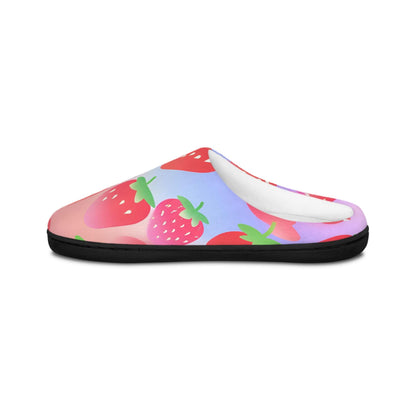 Slippers, Pink Blue Gradient, Strawberries, Women's Shoes, House Shoes, Indoor Footwear, Gift for Her