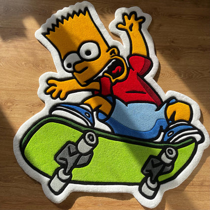 Bart Simpson Skateboard Rug: Handmade Tufted Cartoon Decor