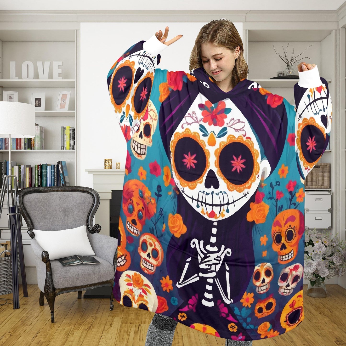 Calavera Blanket Hoodie Personalized Día De Los Muertos Blanket