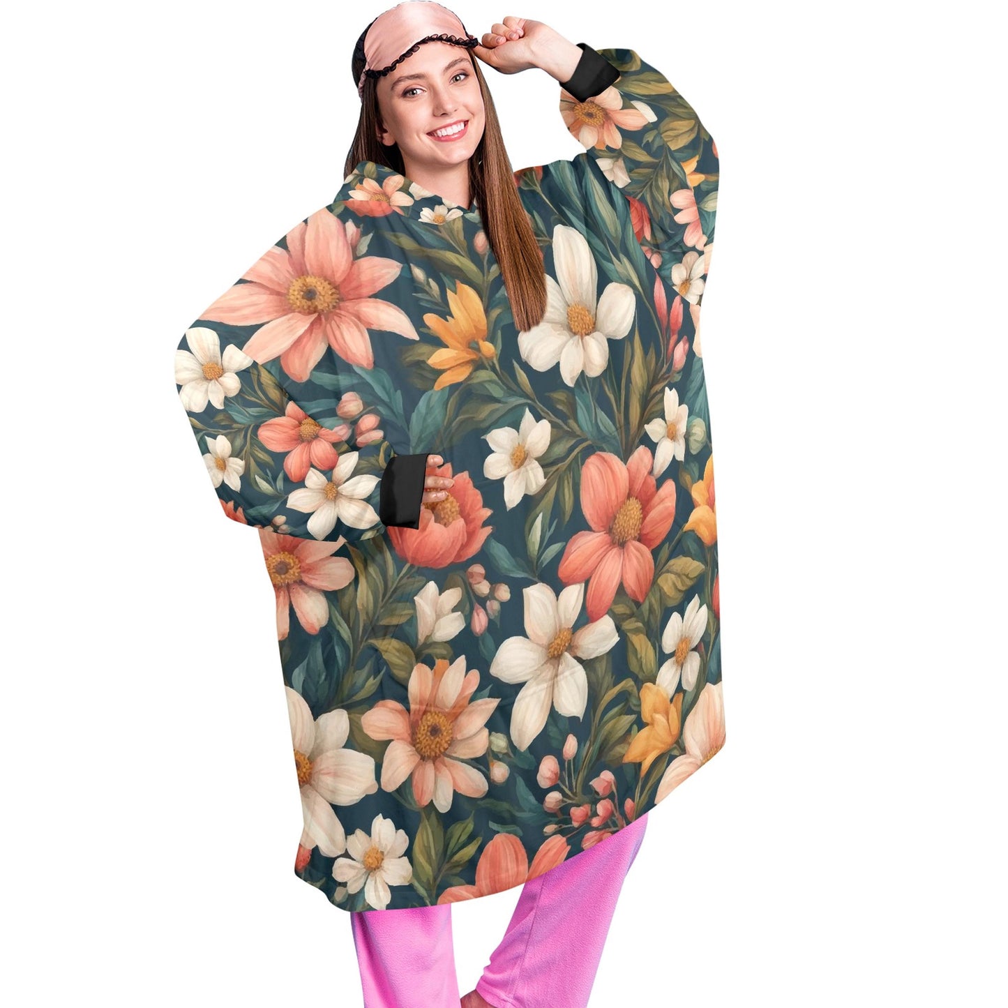 Floral Blanket Hoodie Personalized Fleece Loungewear
