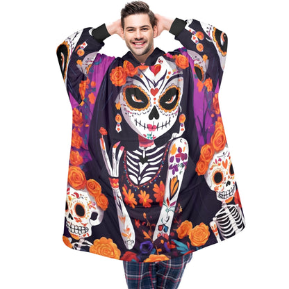Día De Los Muertos Blanket Hoodie Personalized Fleece Loungewear