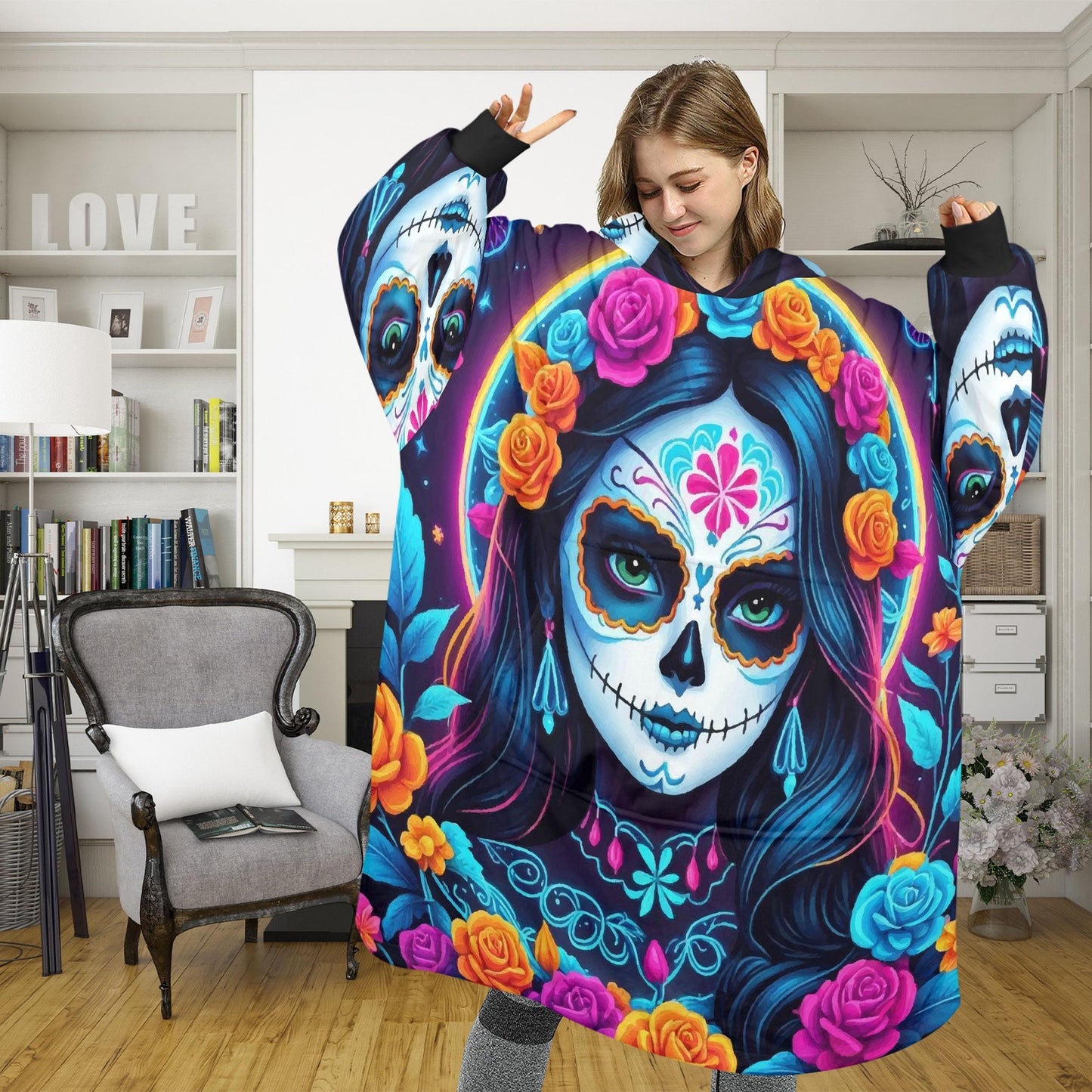 Calavera Blanket Hoodie Día De Los Muertos Chicano Art