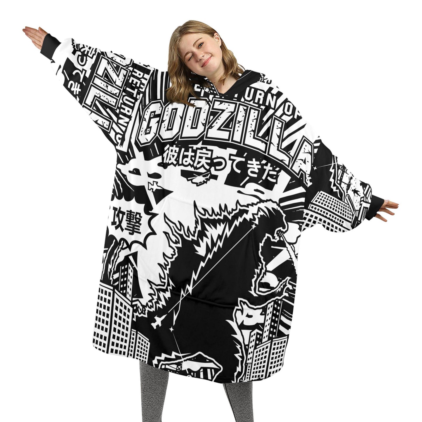 Blanket Hoodie personalized blankets hoodie that is a blanket Retro Godzilla Gojira Kaiju