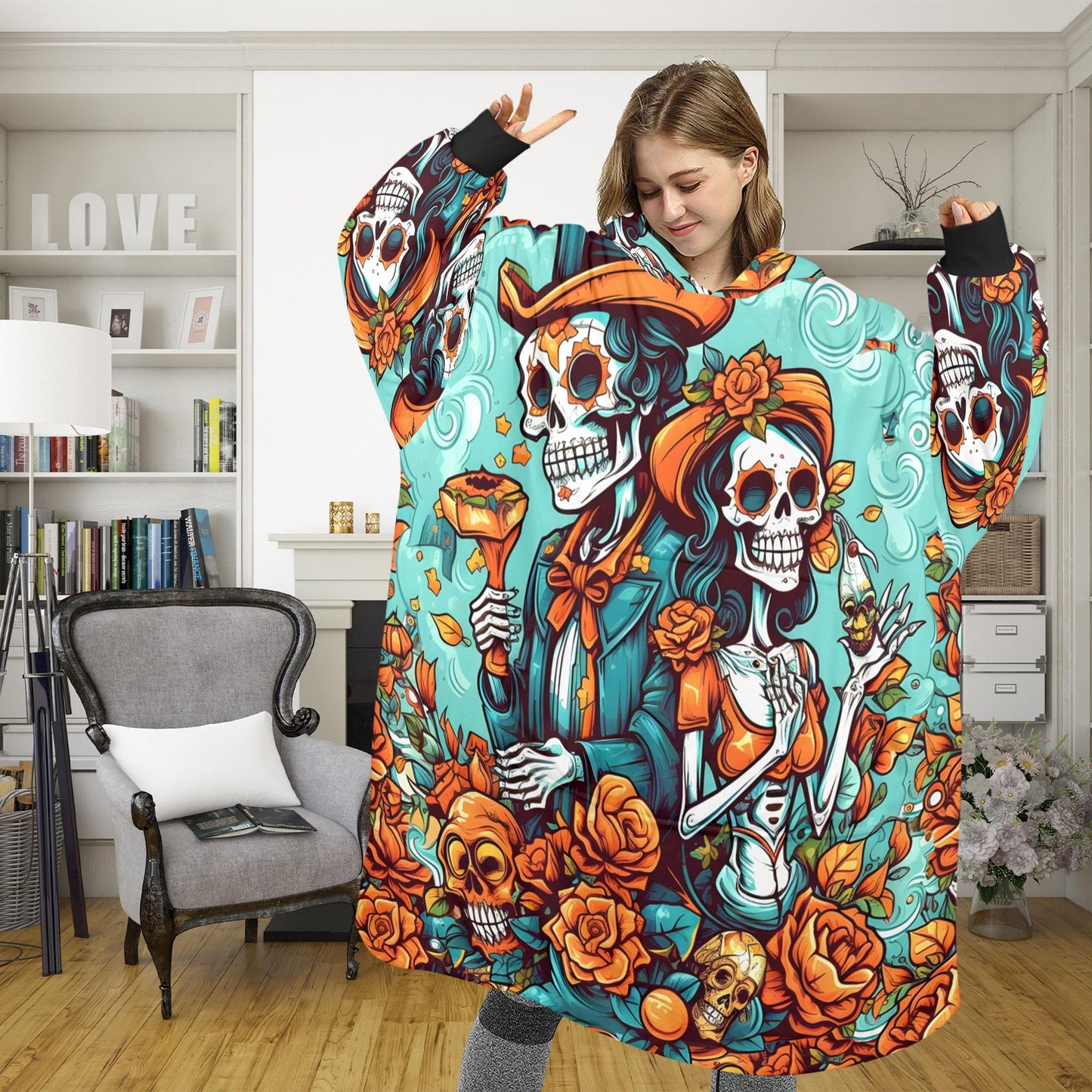Blanket Hoodie personalized blankets hoodie that is a blanket Comics Calavera Día De Los Muertos Art Chicano Mexico