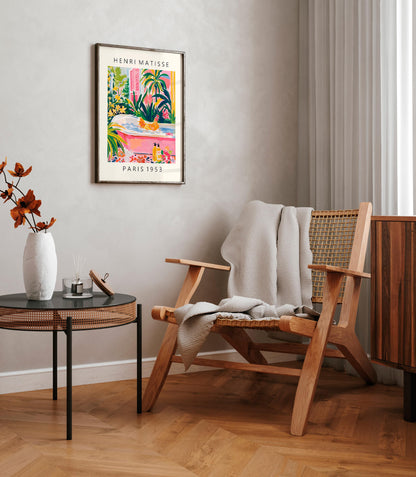Matisse Style Chicken Art Print: Funny Pink Bathroom Decor
