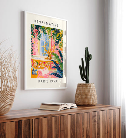 Deer in Bathtub Art Print: Maximalist Matisse Style Bathroom Wall Art