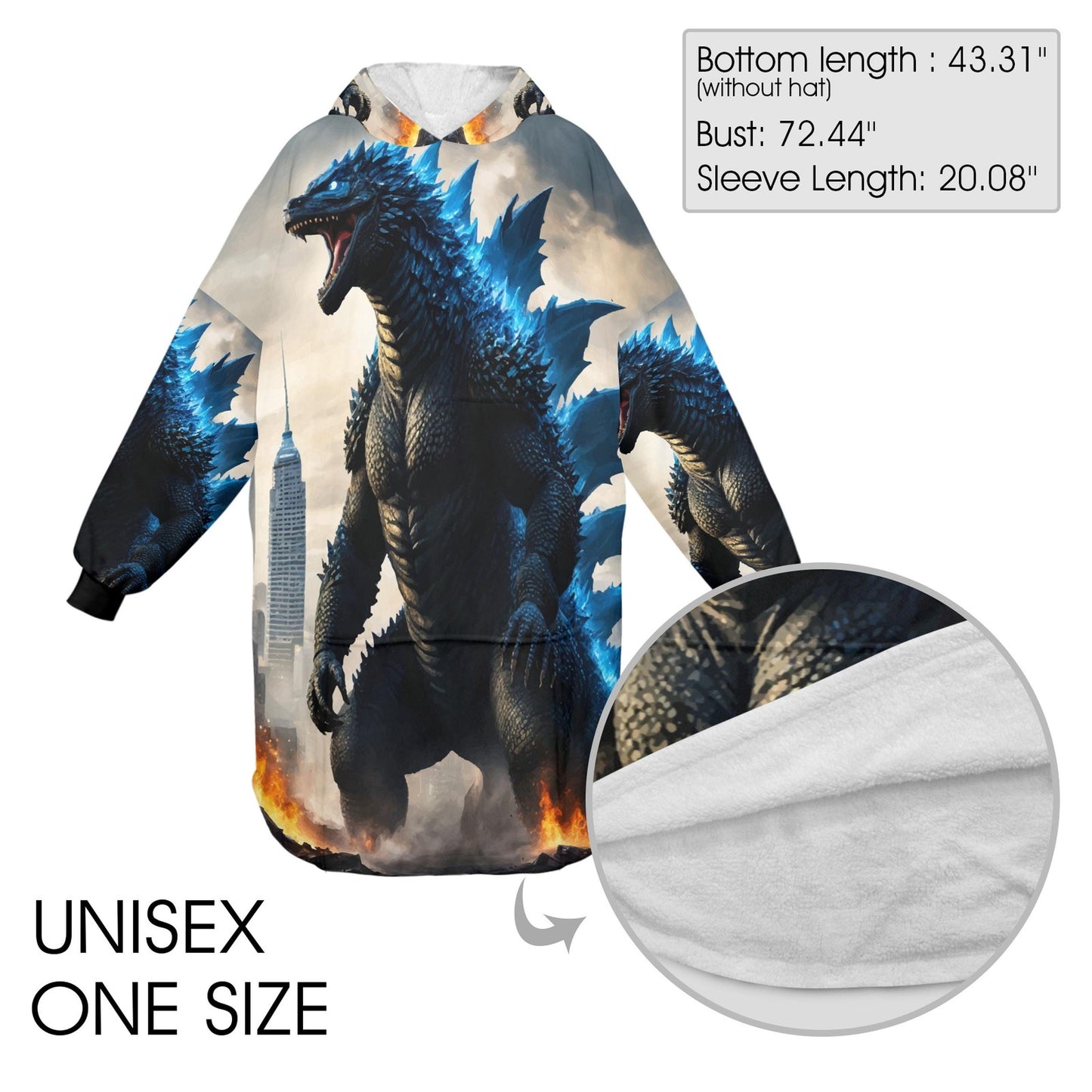 Godzilla Blanket Hoodie Retro Kaiju Comics, Personalized Fleece