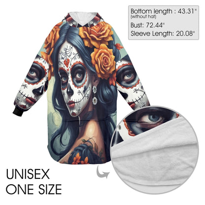 Día De Los Muertos Blanket Hoodie Personalized Chicano Blanket