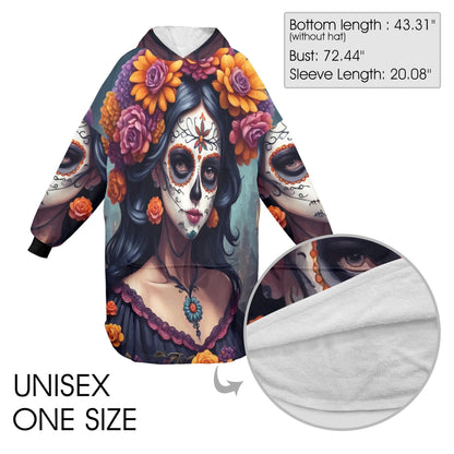 Día De Los Muertos Blanket Hoodie Chicano Art Personalized Blanket
