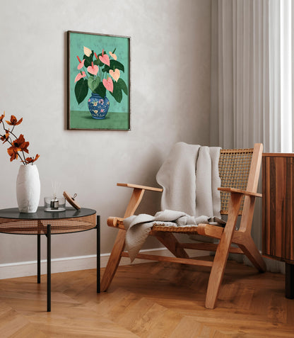 Tropical Flowers Art Print: Sage Green Maximalist Decor