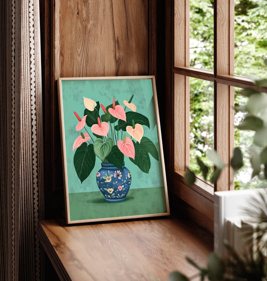 Tropical Flowers Art Print: Sage Green Maximalist Decor