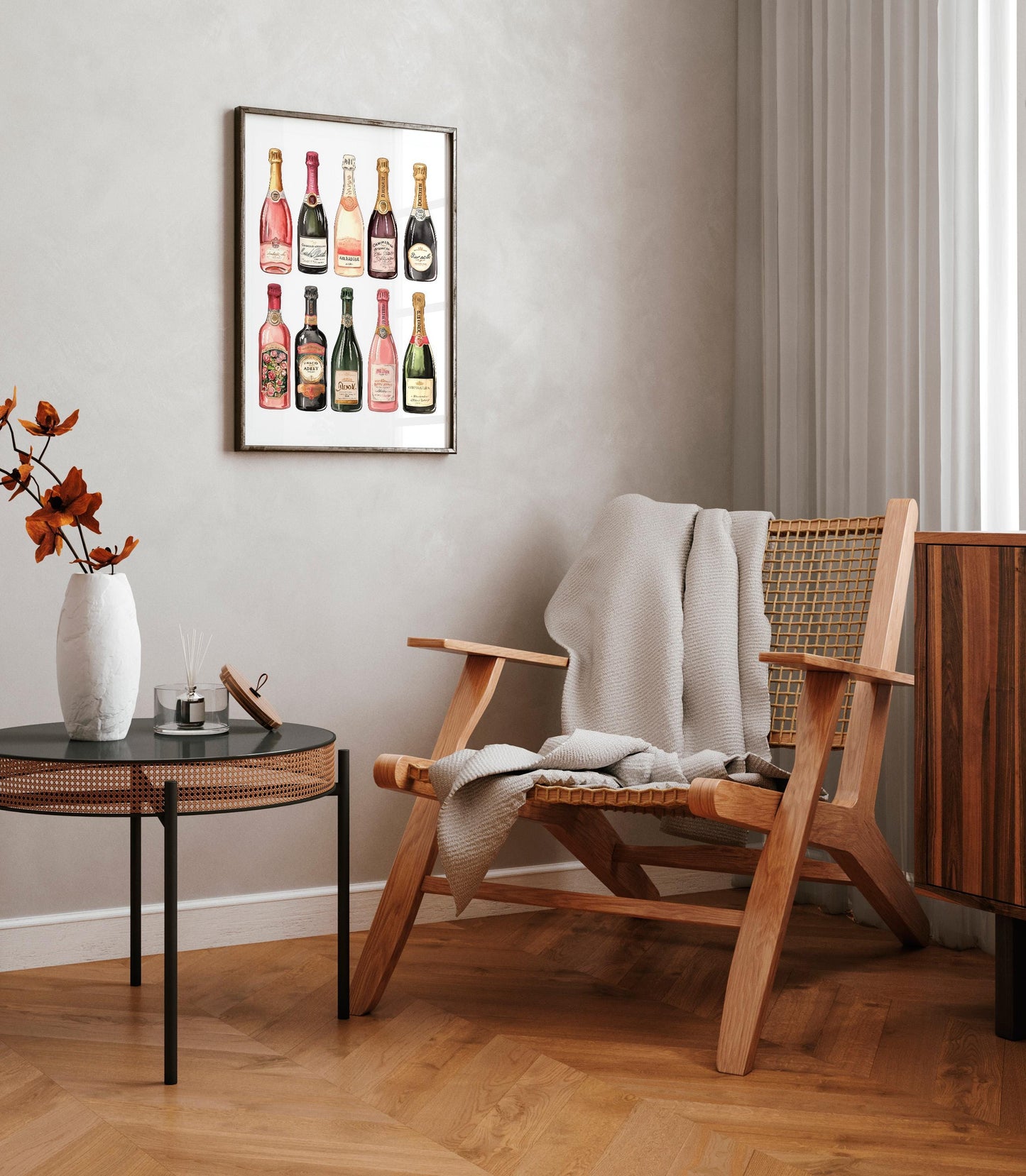 Champagne Watercolor Art Print: Preppy Bar Cart Poster