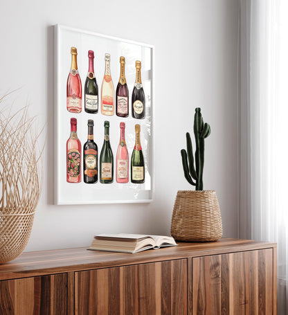 Champagne Watercolor Art Print: Preppy Bar Cart Poster