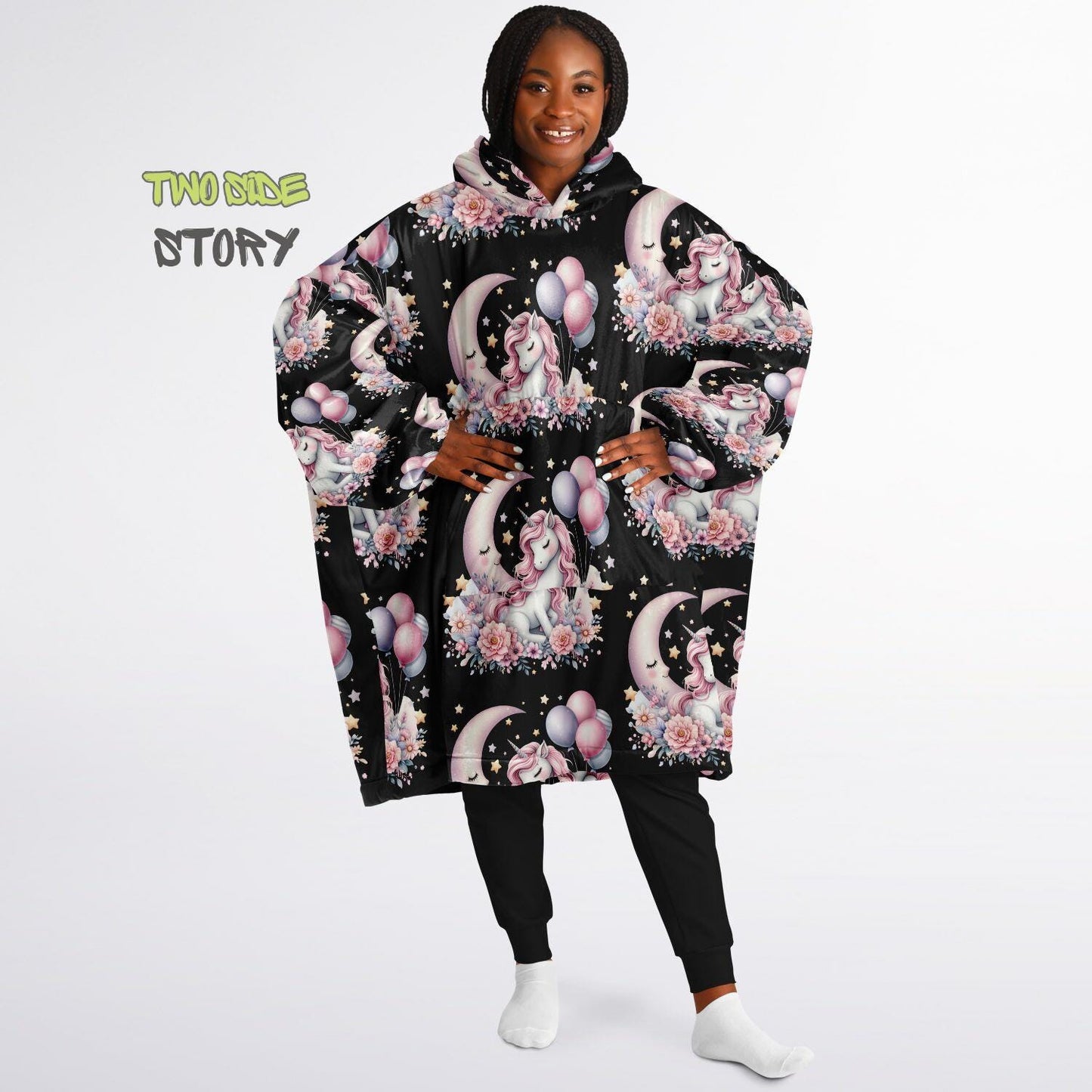 Unisex Cute Kawaii Unicorn Print Snug Hoodie,Printed Hooded Blanket with Sleeves, Lounge Wear, Novelty Gifts, Birthday Gift ,Christmas Gifts