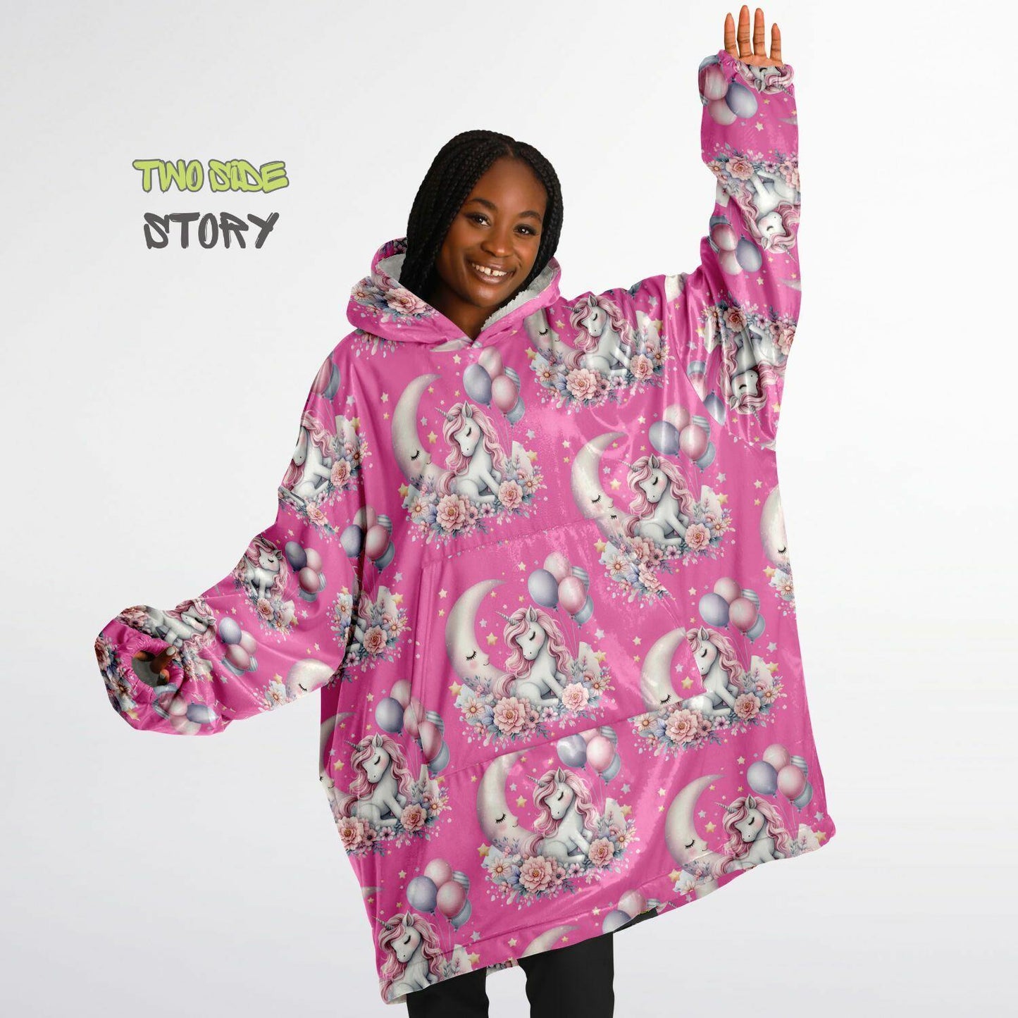 Hot Pink Cute Kawaii Unicorn Print Snug Hoodie,Printed Hooded Blanket with Sleeves,Lounge Wear,Novelty Gifts, Birthday Gift ,Christmas Gifts