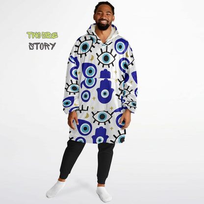 Novelty Evil Eye Print Snug Hoodie,Mykonos Eye Printed Hooded Blanket with Sleeves,Lounge Wear,Unique,Novelty Gifst,Birthday Christmas Gifts