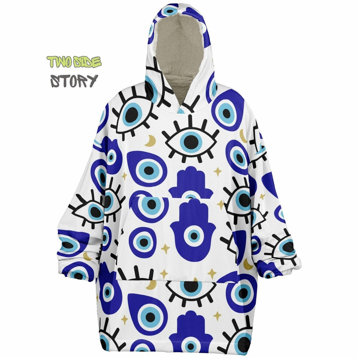 Novelty Evil Eye Print Snug Hoodie,Mykonos Eye Printed Hooded Blanket with Sleeves,Lounge Wear,Unique,Novelty Gifst,Birthday Christmas Gifts