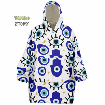 Novelty Evil Eye Print Snug Hoodie,Mykonos Eye Printed Hooded Blanket with Sleeves,Lounge Wear,Unique,Novelty Gifst,Birthday Christmas Gifts