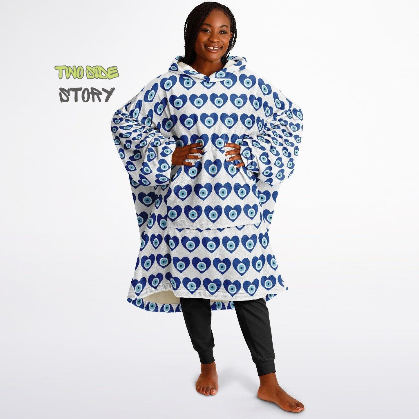 Evil Eye Print Snug Hoodie,Mykonos Eye Printed Hooded Blanket with Sleeves,Lounge Wear,Unique,Novelty Gifst,Novelty Birthday Christmas Gifts