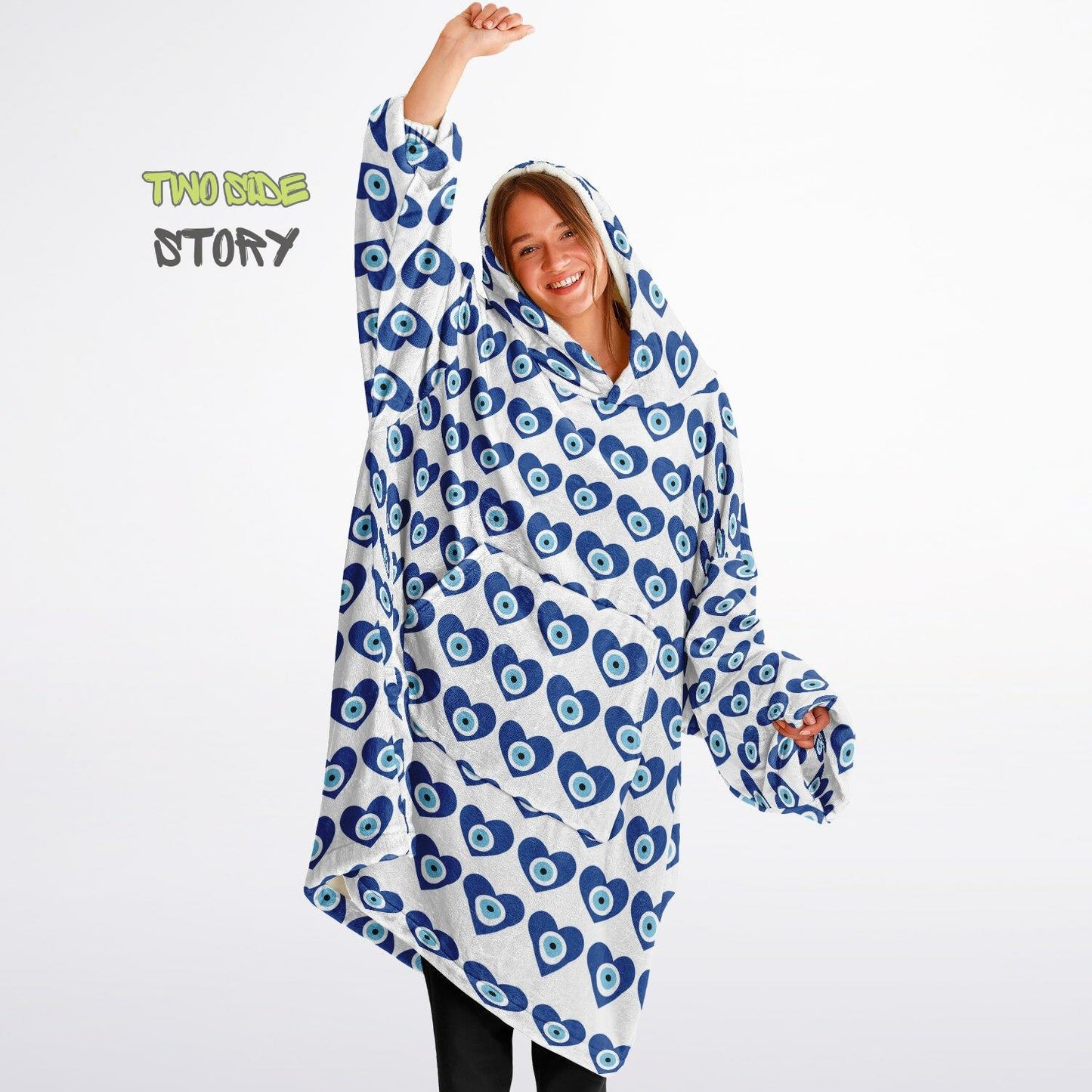 Evil Eye Print Snug Hoodie,Mykonos Eye Printed Hooded Blanket with Sleeves,Lounge Wear,Unique,Novelty Gifst,Novelty Birthday Christmas Gifts