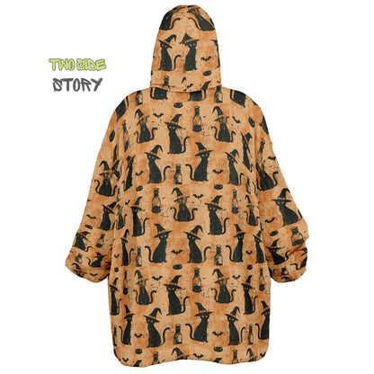Unisex Halloween Which Cat Print Snug Hoodie,Printed Hooded Blanket,Blanket Sleeves,Lounge Wear,Unique,Novelty Gifts,Birthday Christmas Gift