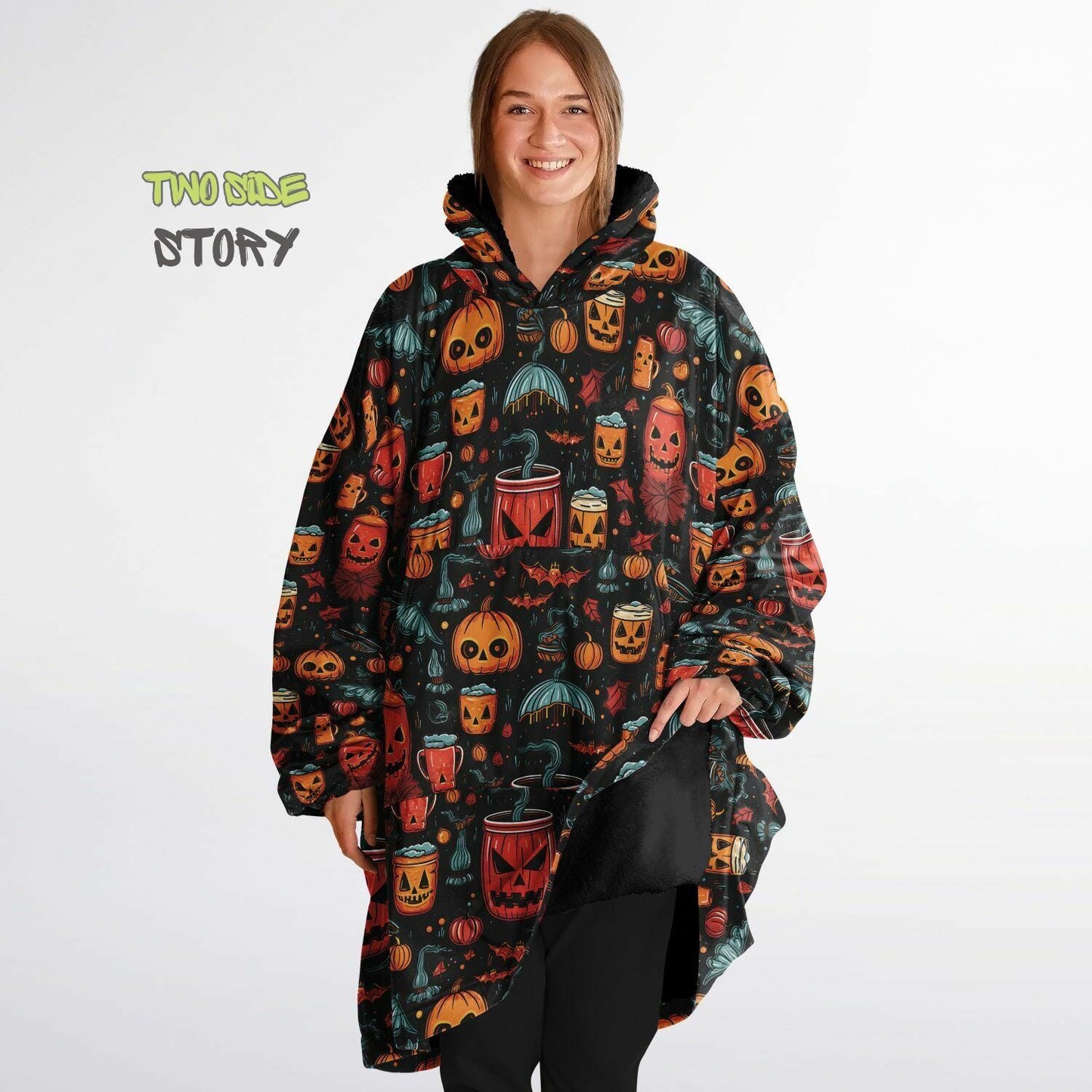 Fun Halloween Print Snug Hoodie,Printed Hooded Blanket,Blanket Sleeves,Lounge Wear,Unique,Novelty Birthday Christmas Gifts,Gift for Him Her