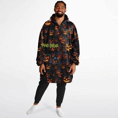 Fun Halloween Glowing Pumpkin Snug Hoodie,Printed Hooded Blanket,Blanket Sleeves,Lounge Wear,Novelty Birthday Christmas Gifts for Him or Her