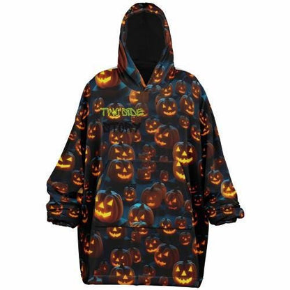 Fun Halloween Glowing Pumpkin Snug Hoodie,Printed Hooded Blanket,Blanket Sleeves,Lounge Wear,Novelty Birthday Christmas Gifts for Him or Her