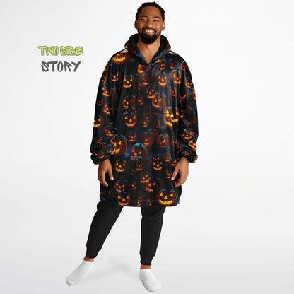 Fun Halloween Glowing Pumpkin Snug Hoodie,Printed Hooded Blanket,Blanket Sleeves,Lounge Wear,Novelty Birthday Christmas Gifts for Him or Her