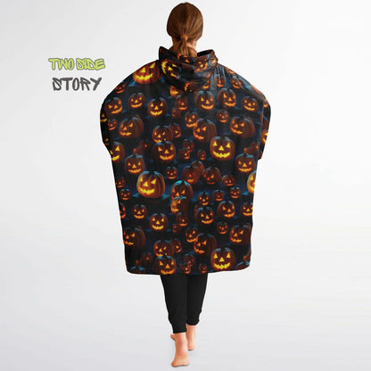 Fun Halloween Glowing Pumpkin Snug Hoodie,Printed Hooded Blanket,Blanket Sleeves,Lounge Wear,Novelty Birthday Christmas Gifts for Him or Her