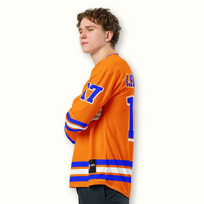 Unisex Oversized Racing Hockey Jersey– Orange & Blue IndyCar-Inspired Jersey with Racing Number 17