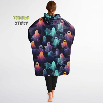 Fun Halloween Neon Ghosts Snug Hoodie,Printed Hooded Blanket,Blanket Sleeves,Lounge Wear,Novelty Birthday Christmas Gifts for Him or Her