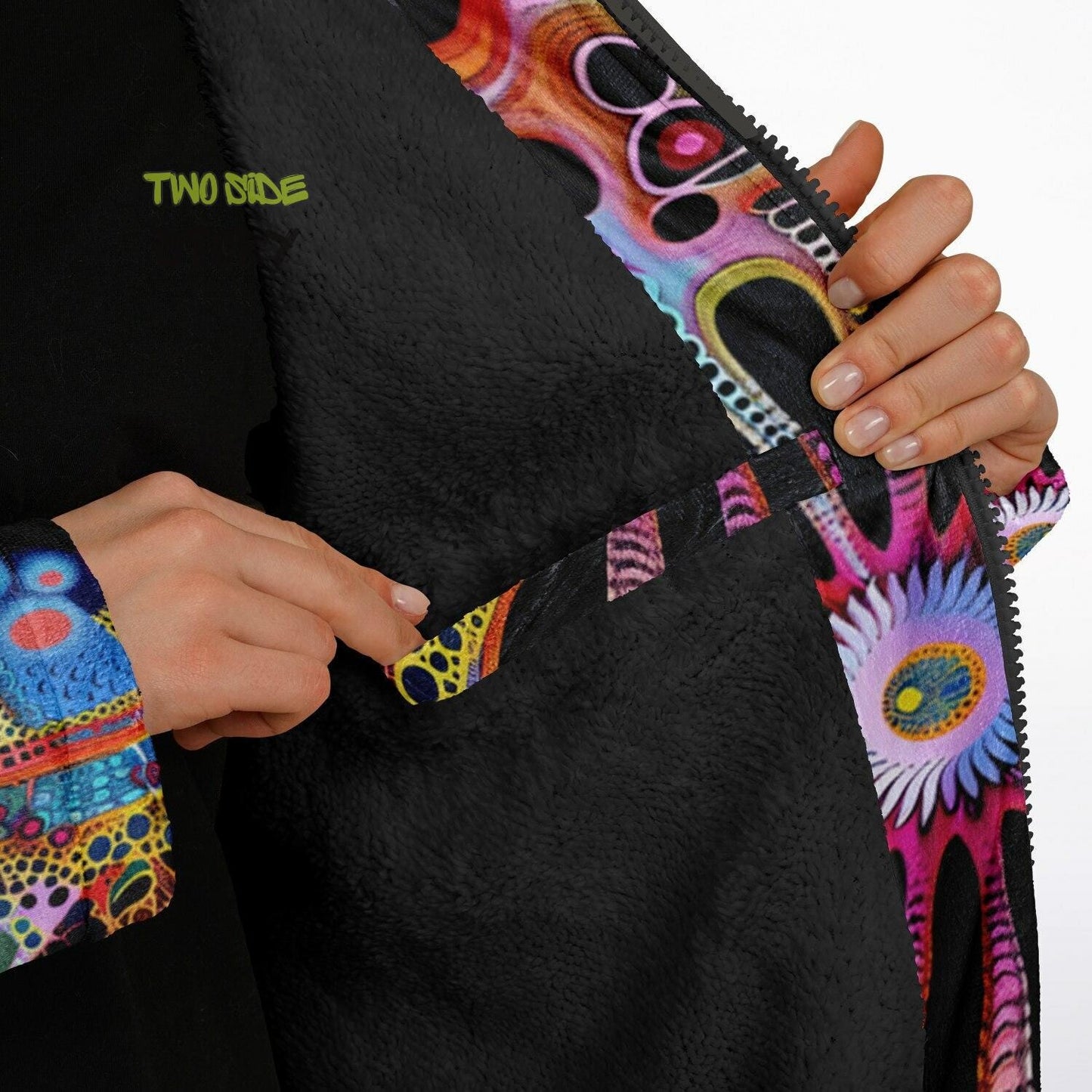 Trippy Psychedelic Printed Microfleece Zipper Jacket,Printed Hoodie,EDM Festival Trippy Cloak, Gift for Him, Unique Christmas Birthday Gifts